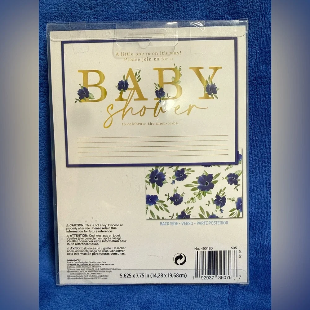 Blue and Gold Baby Shower Invitations 2 Packages of 8 (16Total) NWT